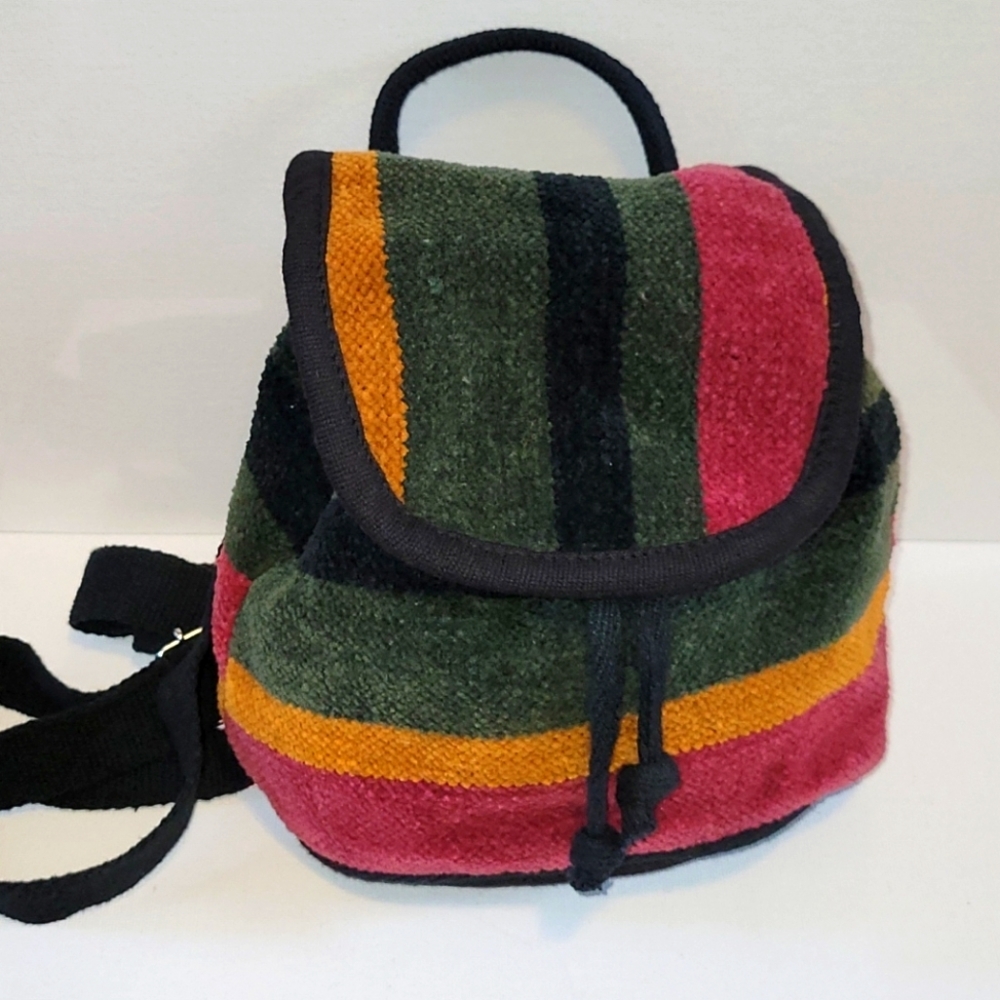 Multicolored Striped Backpack mini bag 100% Cotton New